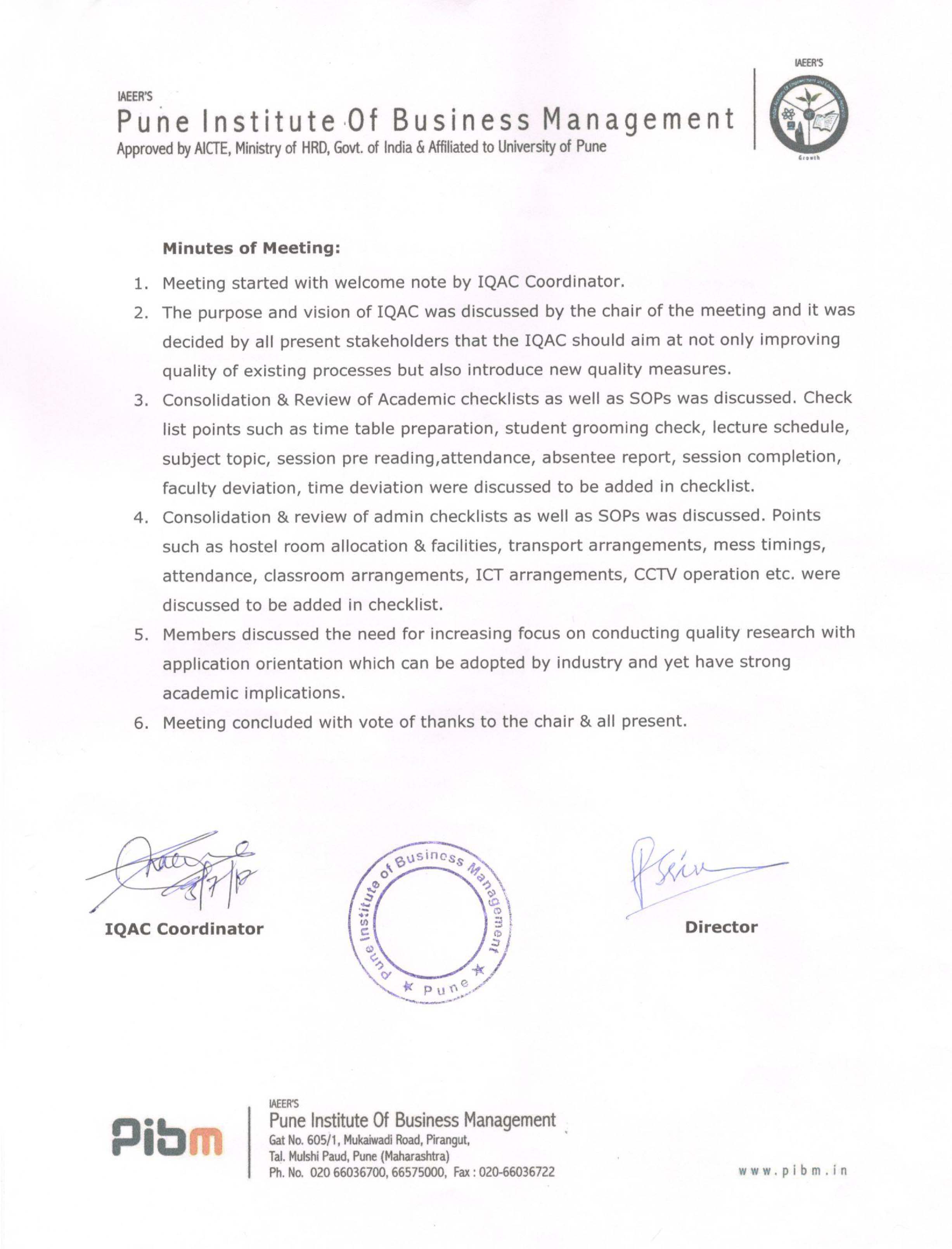 IQAC Minutes Of Meeting Q3 July 2017